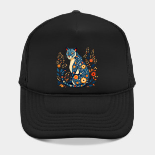 Floral Cat Illustration with Vibrant Flowers2 Hat