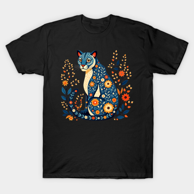 Floral Cat Illustration with Vibrant Flowers2 T-Shirt by BirdsnStuff