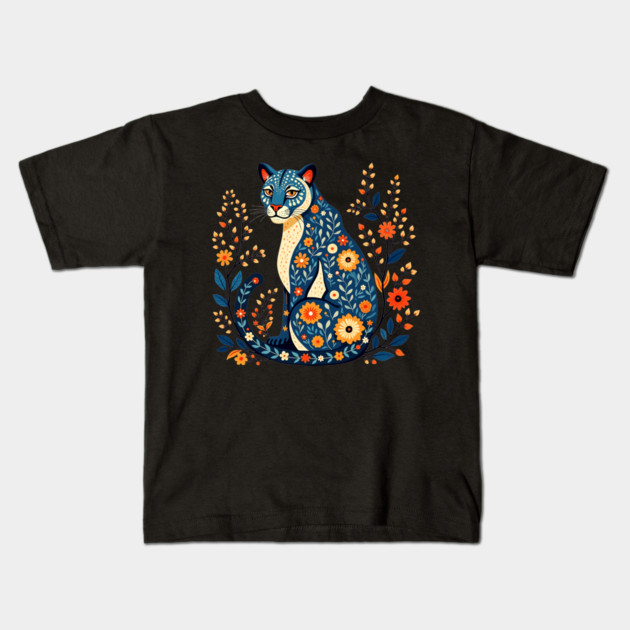Floral Cat Illustration with Vibrant Flowers2 Kids T-Shirt by BirdsnStuff