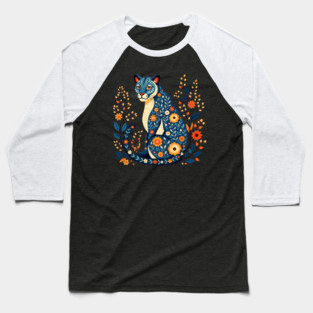 Floral Cat Illustration with Vibrant Flowers2 Baseball T-Shirt