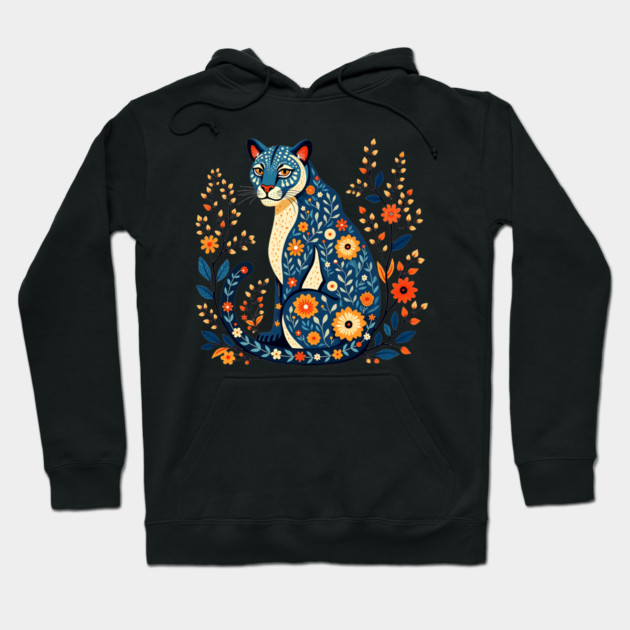 Floral Cat Illustration with Vibrant Flowers2 Hoodie by BirdsnStuff