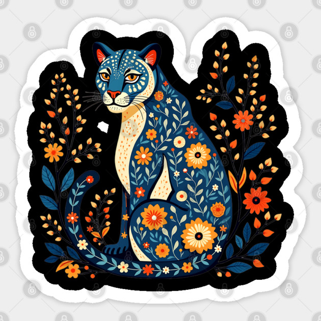 Floral Cat Illustration with Vibrant Flowers2 Sticker by BirdsnStuff