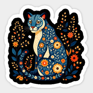 Floral Cat Illustration with Vibrant Flowers2 Magnet