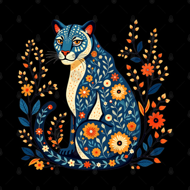 Floral Cat Illustration with Vibrant Flowers2 by BirdsnStuff