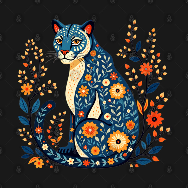 Floral Cat Illustration with Vibrant Flowers2 by BirdsnStuff