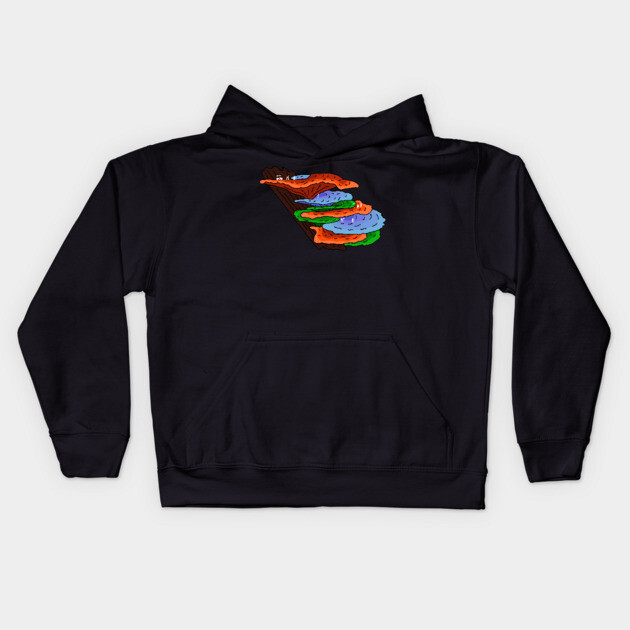 Golfing on Shelf Mushrooms Kids Hoodie by H. R. Sinclair