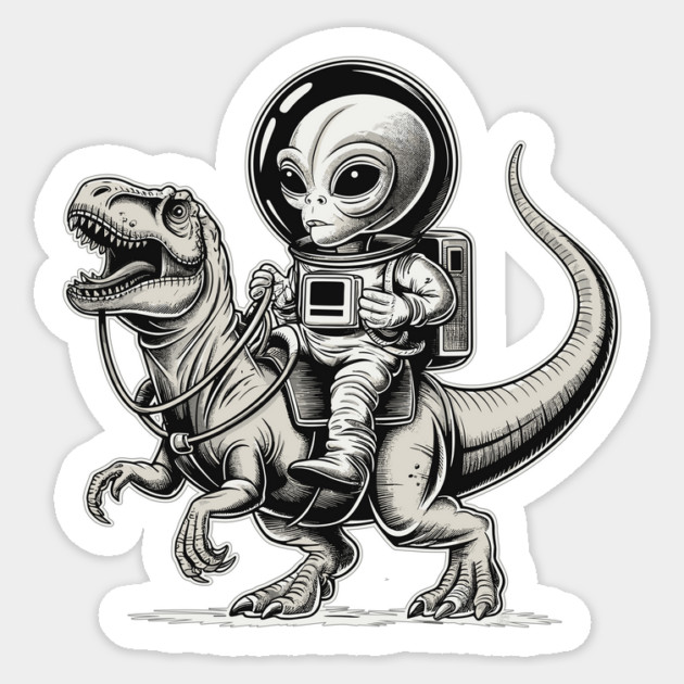Alien Riding Dinosaur Sticker by Cosmo Gazoo
