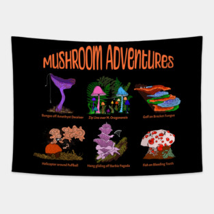 Funny Mushroom Adventures Tapestry