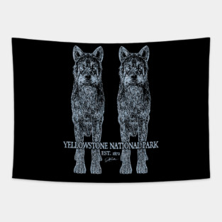 Yellowstone National Park, Creepy Twin Wolves Tapestry