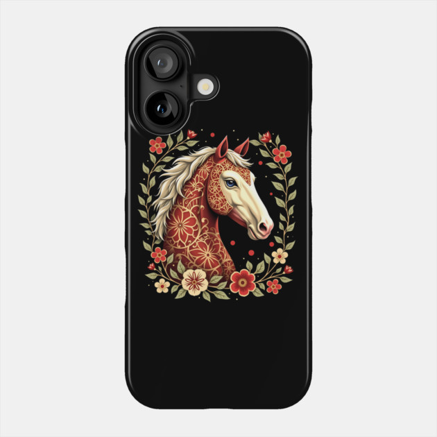 Floral Folk Art Horse Illustration Phone Case by BirdsnStuff