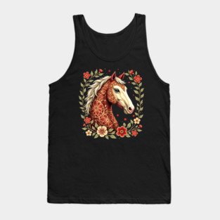 Floral Folk Art Horse Illustration Tank Top