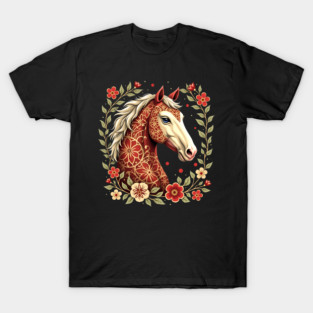 Floral Folk Art Horse Illustration T-Shirt