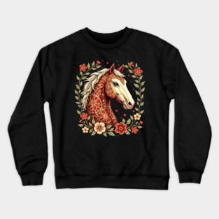 Floral Folk Art Horse Illustration Crewneck Sweatshirt