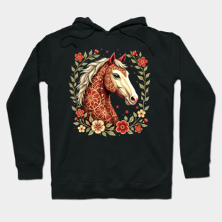 Floral Folk Art Horse Illustration Hoodie