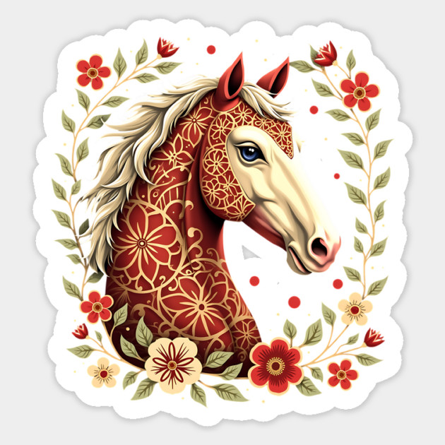Floral Folk Art Horse Illustration Magnet by BirdsnStuff