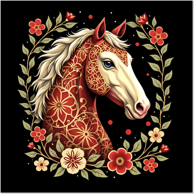 Floral Folk Art Horse Illustration Wall Art by BirdsnStuff