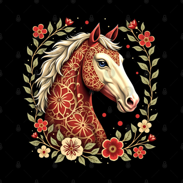 Floral Folk Art Horse Illustration by BirdsnStuff
