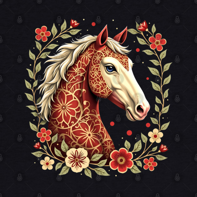 Floral Folk Art Horse Illustration by BirdsnStuff