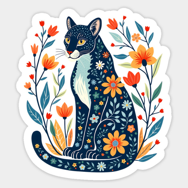 Floral Pattern Cat with Blossoms - Whimsical Nature Art Magnet by BirdsnStuff