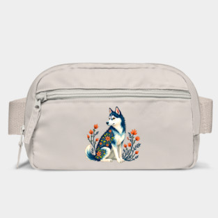 Husky with Floral Patterns and Orange Blossoms Bag