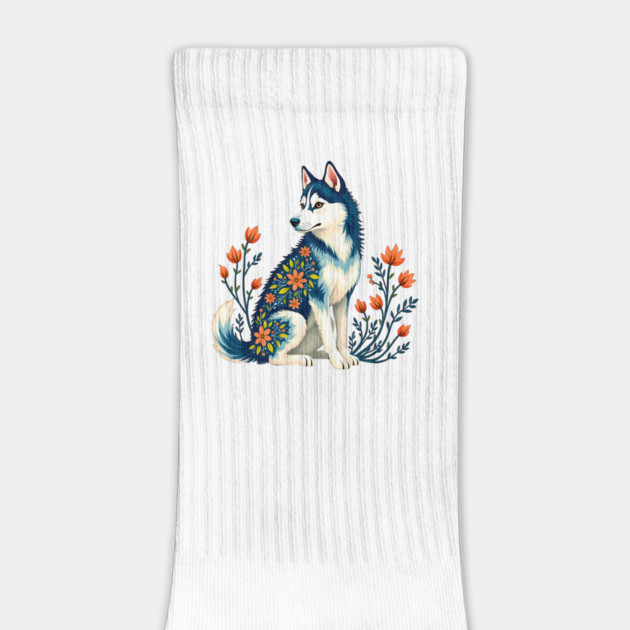 Husky with Floral Patterns and Orange Blossoms by BirdsnStuff