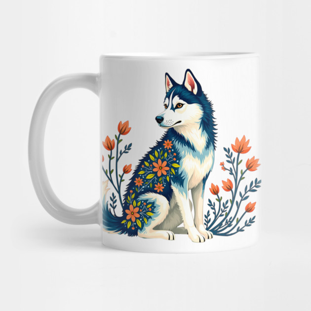 Husky with Floral Patterns and Orange Blossoms by BirdsnStuff