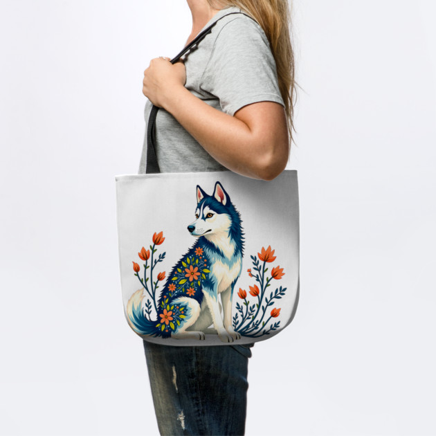 Husky with Floral Patterns and Orange Blossoms by BirdsnStuff