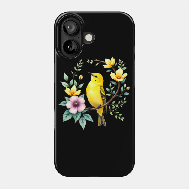 Yellow Warbler on Floral Branch - Colorful Nature Art Phone Case by BirdsnStuff