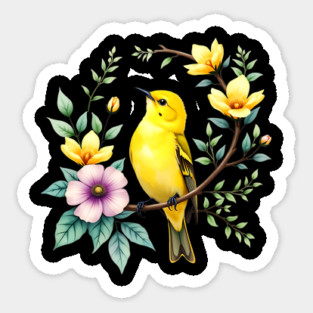 Yellow Warbler on Floral Branch - Colorful Nature Art Magnet