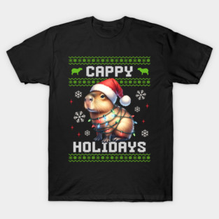 Ugly Christmas Sweater Capybara Lights Funny Animal Capy Cappy Holidays T-Shirt