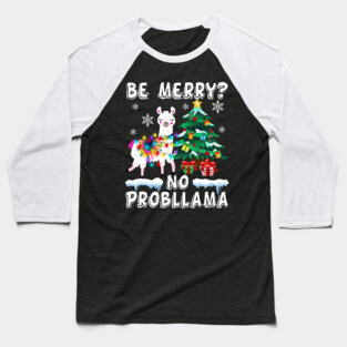 No Probllama Funny Santa Llama Christmas Baseball T-Shirt