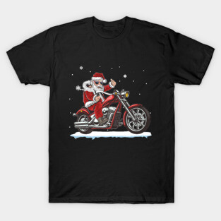 Santa Claus Riding A Motorbike Christmas Funny T-Shirt