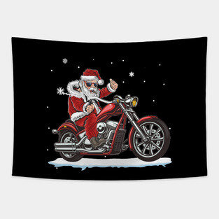 Santa Claus Riding A Motorbike Christmas Funny Tapestry