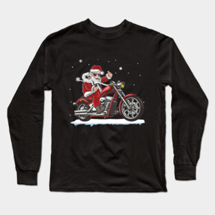 Santa Claus Riding A Motorbike Christmas Funny Long Sleeve T-Shirt