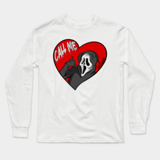 Ghostface call me heart red scream ghost-face valentine, horror Long Sleeve T-Shirt