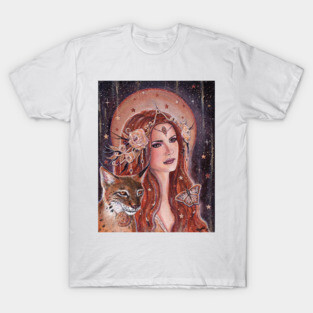 Freya goddess with lynx by Renee Lavoie T-Shirt