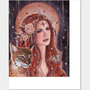 Freya goddess with lynx by Renee Lavoie Posters and Art