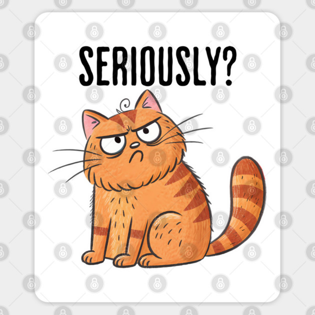 Angry cat says, "Seriously?" funny sarcasm design Sticker by Luxinda