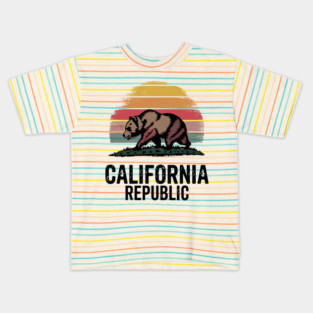 California Republic Pride, Iconic Grizzly Bear and State Flag Inspired Kids T-Shirt