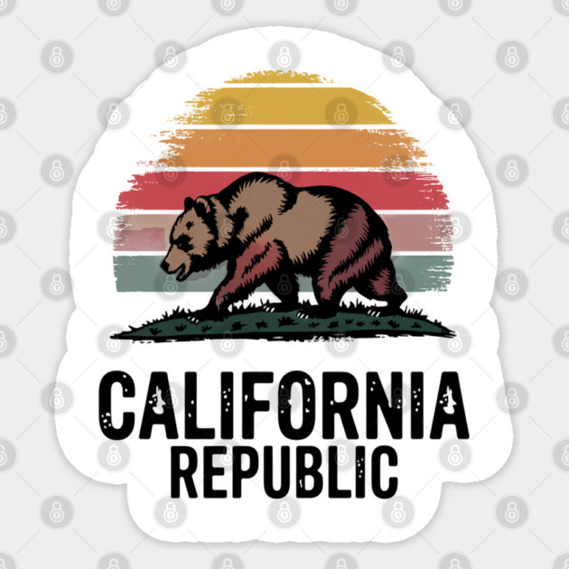 California Republic Pride, Iconic Grizzly Bear and State Flag Inspired Sticker by Pixel Threads 