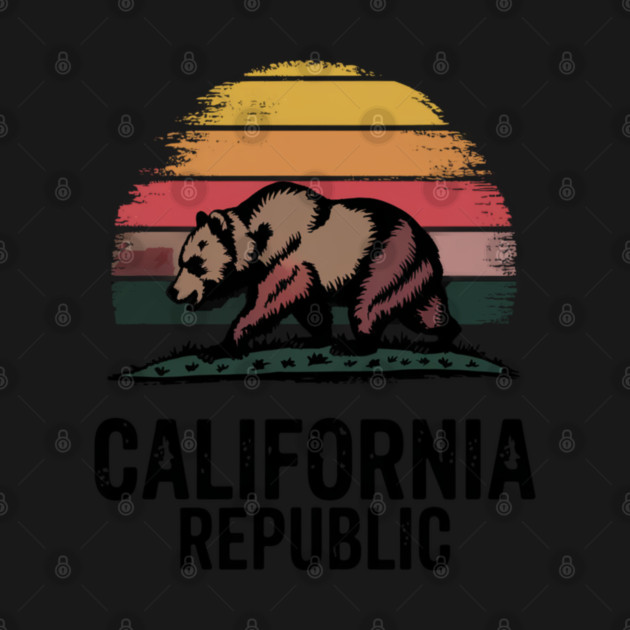 California Republic Pride, Iconic Grizzly Bear and State Flag Inspired by Pixel Threads 