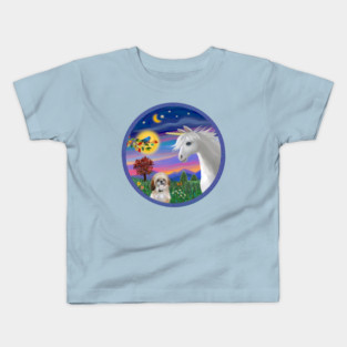 Unicorn and Shih Tzu (Liverand white) Kids T-Shirt