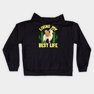 Living My Best Life Adorable Sloth Riding Llama Kids Hoodie