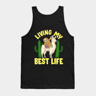 Living My Best Life Adorable Sloth Riding Llama Tank Top