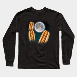 Three Hotdogs Howling at Moon Vinatge Shirt, Retro i got the dogs in me Lover Tshirt, Funny Weird Tee, hotdogs Meme Long Sleeve T-Shirt