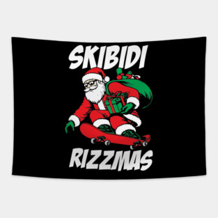 Skibidi Rizzmas Funny Santa Claus Tapestry