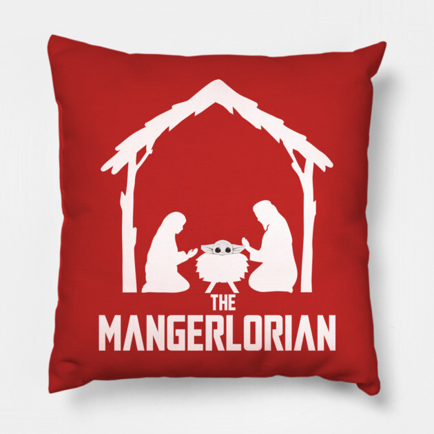 The Mangerlorian Pillow by Low Life Shirts