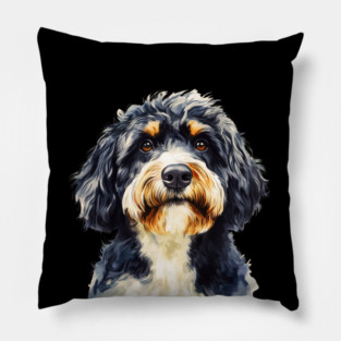 Tri Color Bernedoodle Dog Portrait Pillow