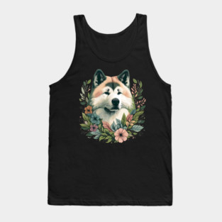 Floral Akita Dog Art Tank Top
