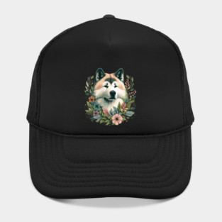 Floral Akita Dog Art Hat